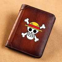 high quality genuine leather wallet one piece skull symbol printing card holder male short purses bk495
