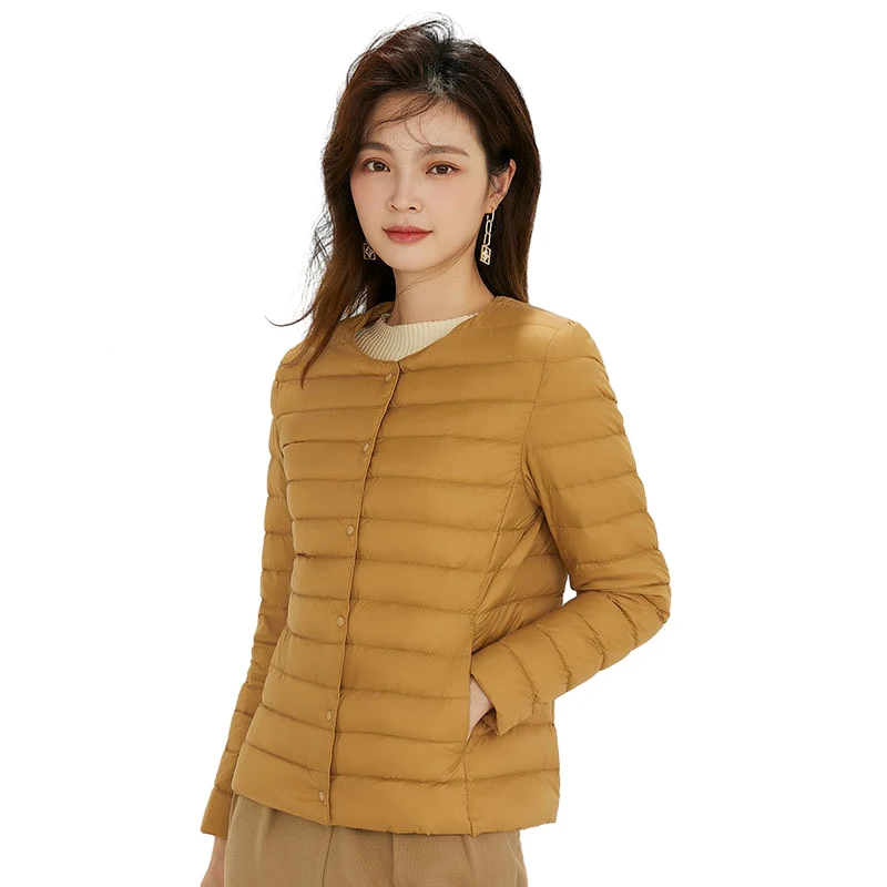 Осенне-зимнее женское сверхлегкое пуховое пальто пуховые куртки без воротника