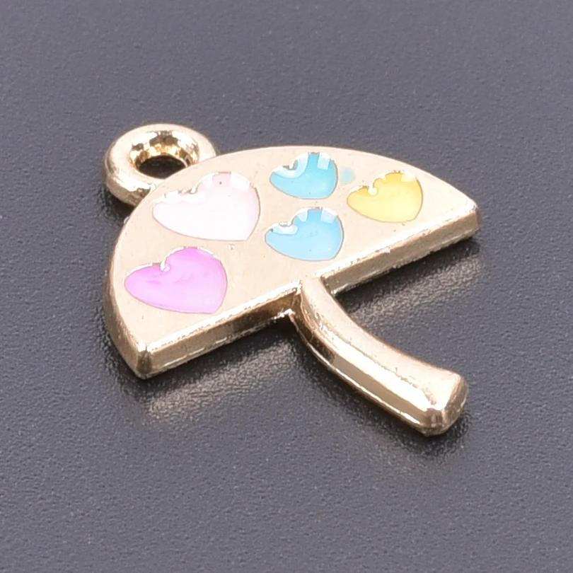 

15pcs/Lot Umbrella Four Tone Heart Tool Pendants Gold Color Alloy Enamel Charms For Breloque Pour Fabrication Bijoux Wholesale
