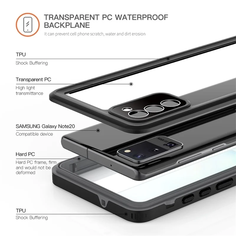 

Waterproof For Samsung Galaxy S21 Ultra Plus Note 20 Ultra 5G Case Soft Clear Dustproof Diving Cover 360 Full Phone Coque Fundas