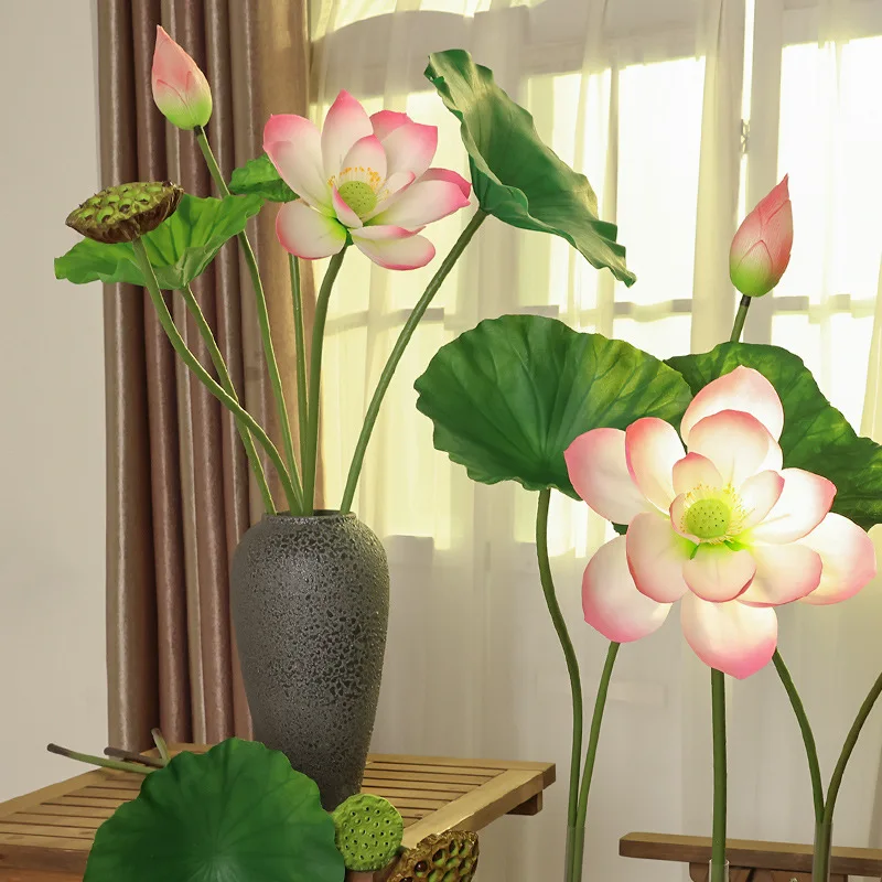 

High Quality Artificial Flower PU Lotus Lead Real Touch Lily Plant For Home Decor Garden Pool Decoration 5Pcs