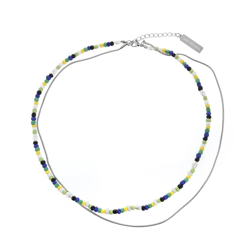 

Colorful Hand Beaded Necklace Original Design Double Clavicle Chain Ins Stacking Fashion Trend Jewelry Accessories