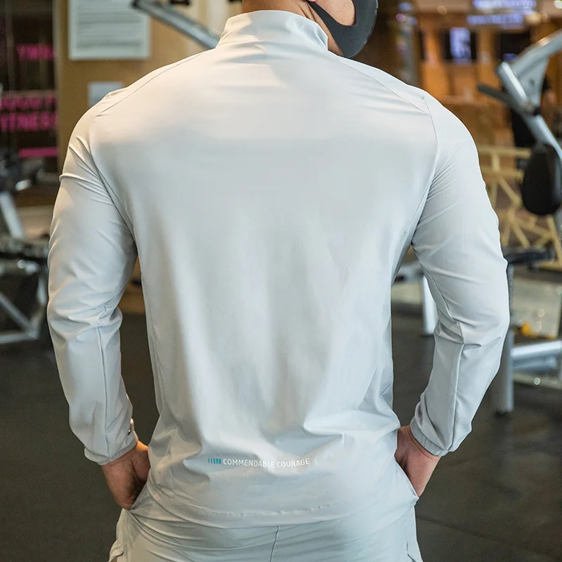 Men's Outdoor Sports Running Jackets with Zipper Casual Fitness Black White Sportcoats Thin Quick Dry Sunscreen Workout Clothes