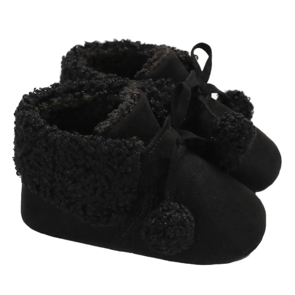 

Baby Boys Girls Pom Pom Booties Non Skid Bottom Sole Infant Toddler Winter Flat Bow Knot Shoes