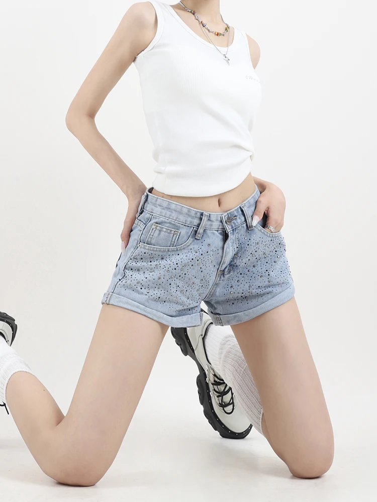 Streetwear Women High Waist Wide Leg Blue Mini Denim Shorts Spring Summer Female Button Loose Jeans Shorts Bottoms