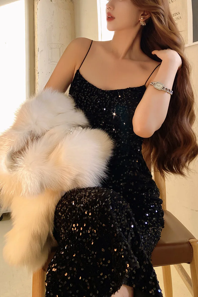 Платье Dabuwawa на бретелях-спагетти с блестками для женщин Новое поступление