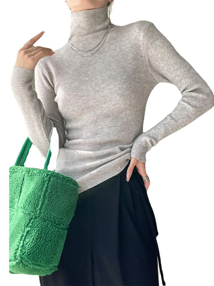 BZVW женский пуловер с высоким воротником и длинными рукавами однотонный свитер из