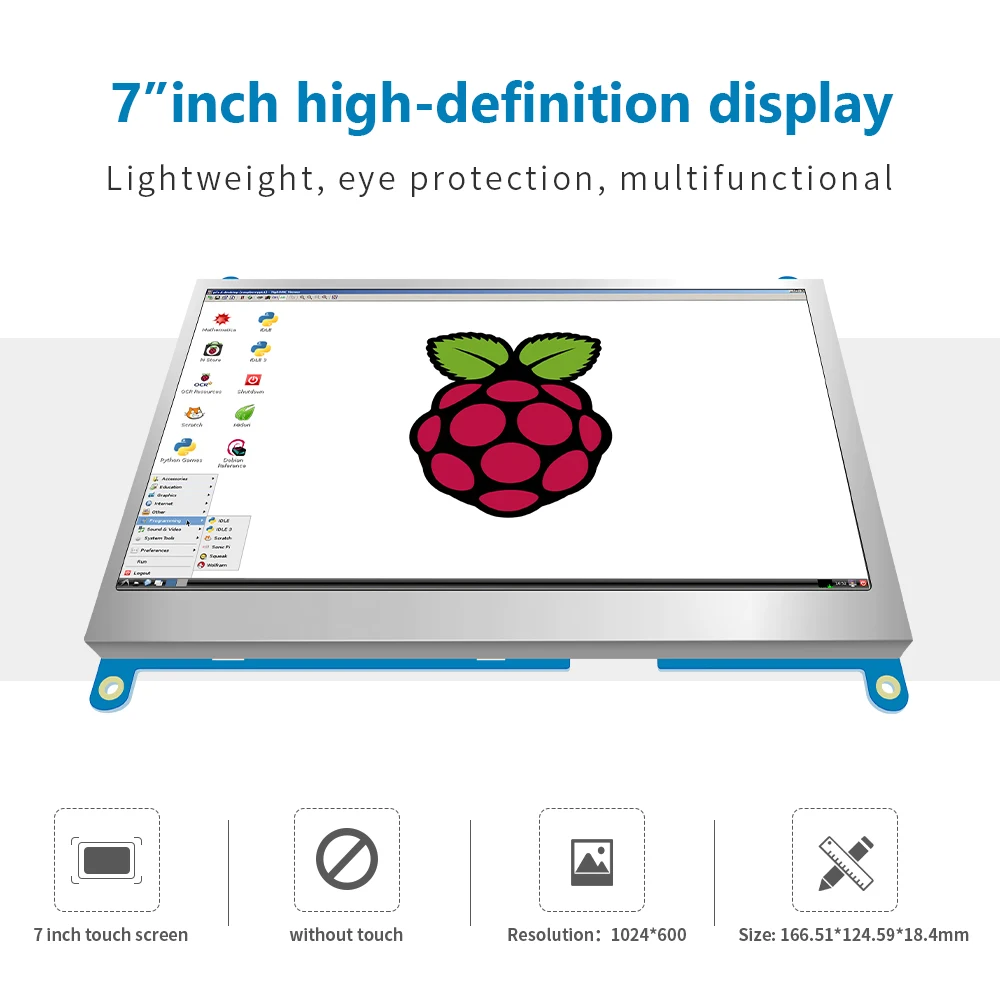 7-дюймовый мини-монитор HDMI ЖК-экран 1024x600 совместимый с Raspberry Pi 400 4 3B + Windows монитор