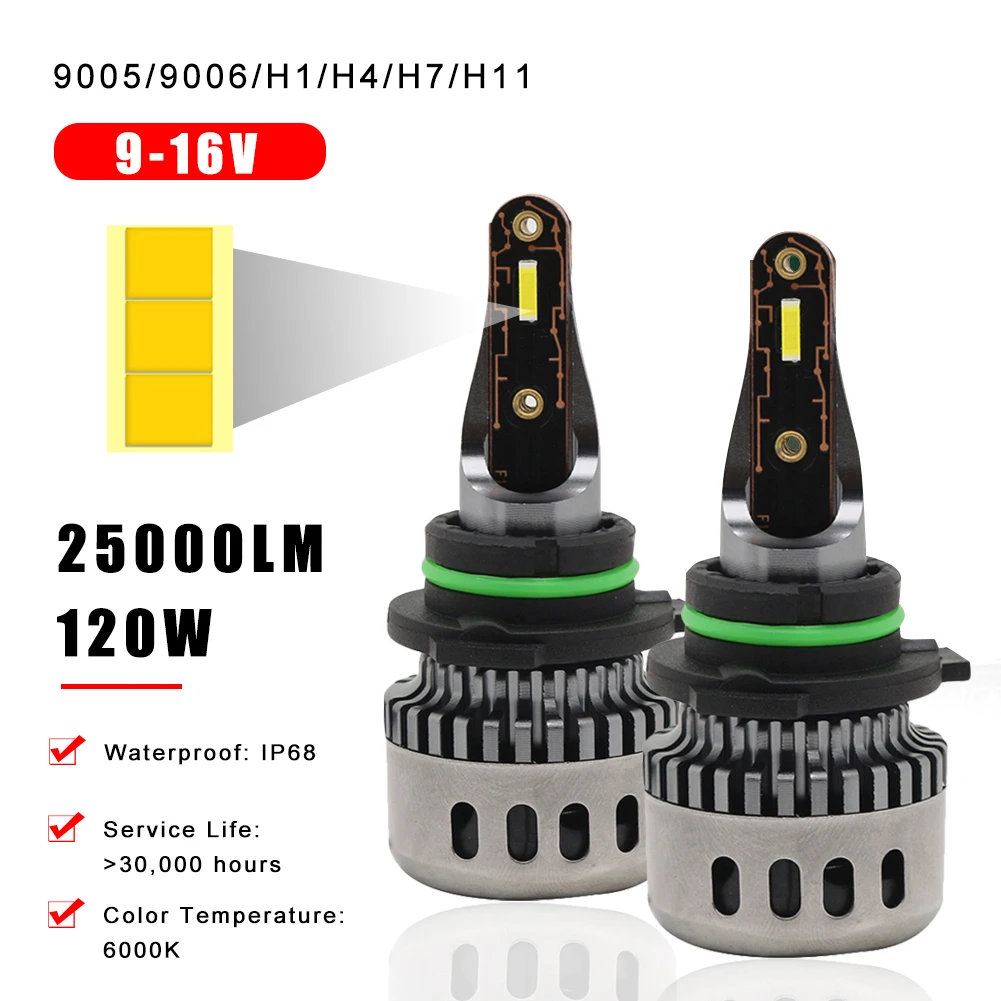

2PCS H4 H7 H1 H11 9005 9006 H8 H9 LED Headlight Bulb 120W 25000LM Car Headlight 6000K White 12V Automotive Lamp LED Bulb