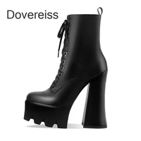 2022 winter women fashion new sexy matin boot cross tied short boots genuine leather block heels ankle bootsladies boots 33 40