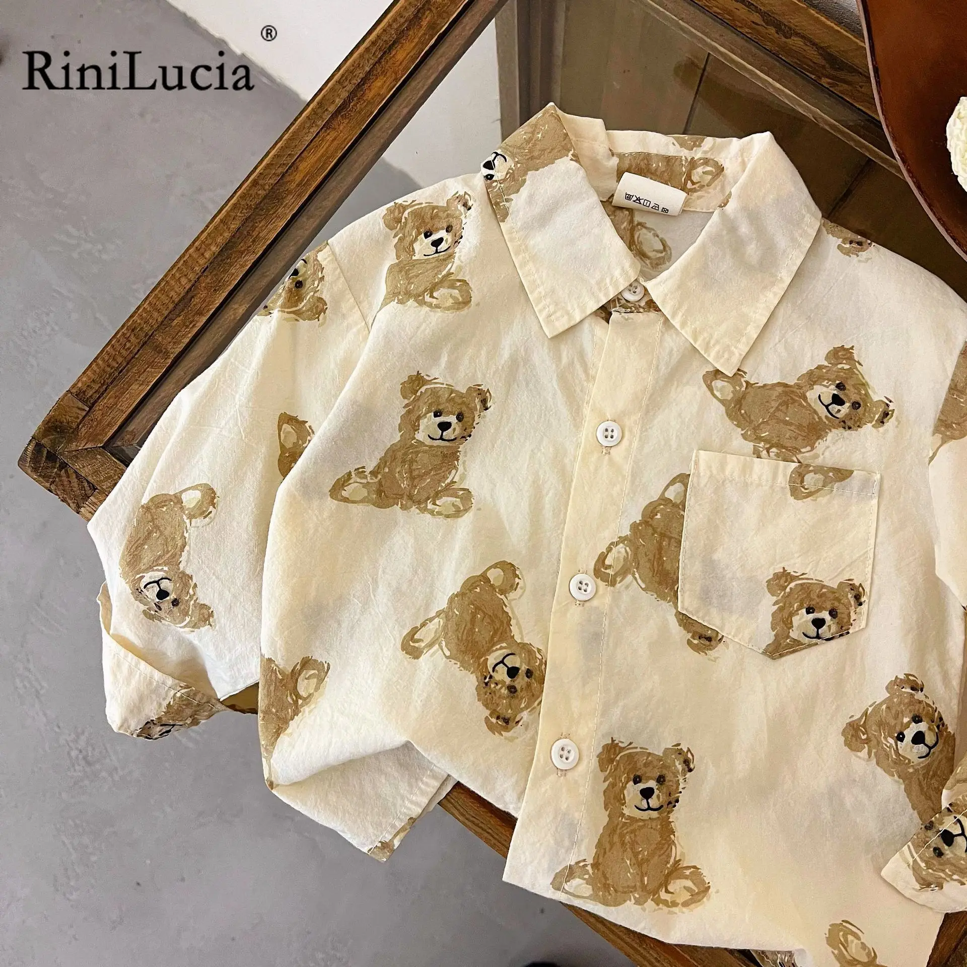 

RiniLucia 2022 New Spring Autumn Children Sweet Bear Print Casual Long Sleeve Tops Kids Baby Girls Turtleneck Blouse Shirt