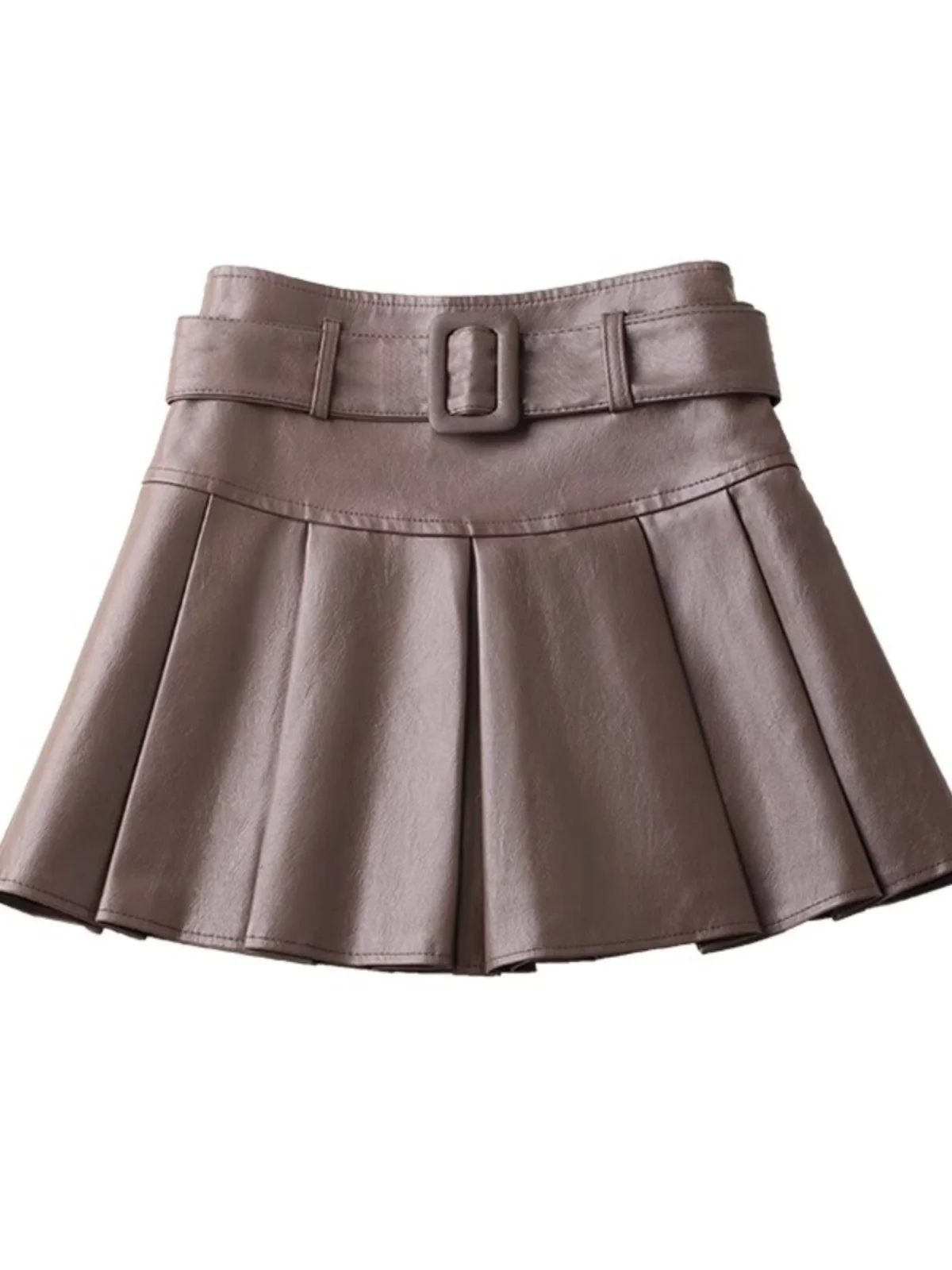 Маленькая кожаная юбка кофейного цвета больших размеров для женщин осень 2024