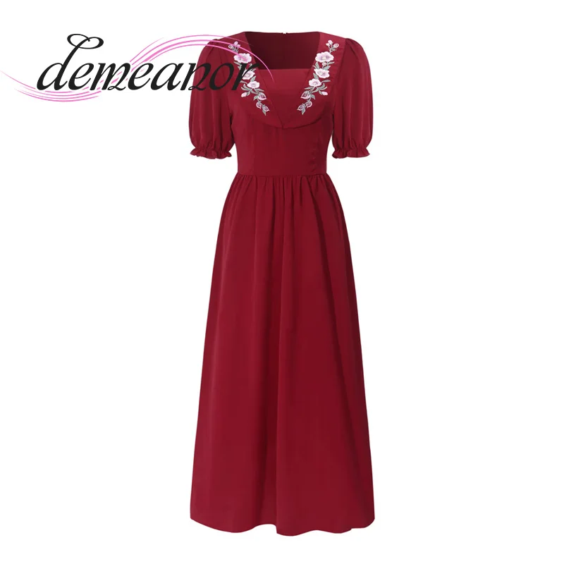 

Модное повседневное однотонное платье 2022, свободное платье большого размера, темпераментное платье с коротким рукавом-фонариком и вырезом ...