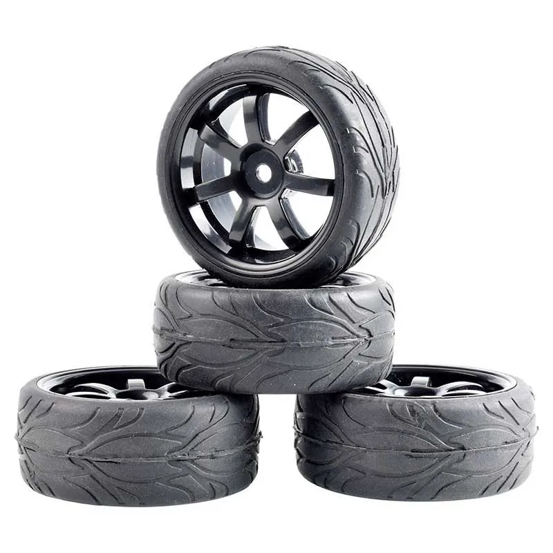 

4Pcs RC Car Wheel Rim and Tire Touring Tires Flat Run Tire For 1/10 Scale Models Room Rally Cars Traxxas HSP Tamiya HPI Kyosho