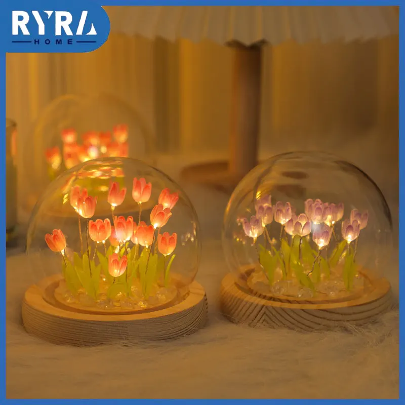 

Handmade Artificial Flower Tulip Night Light Heat Shrinkable Film DIY Material Bedside Sleep Light Home Ornament Birthday Gifts