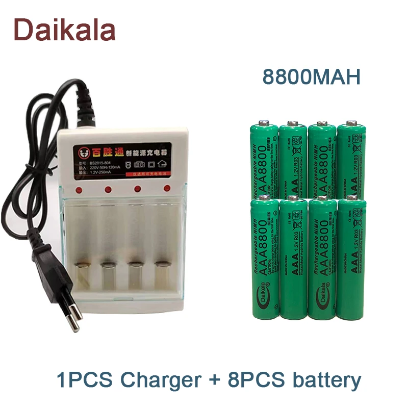 

AAA Alkaline Battery 1.2V 8800mAh, Flashlight, Toy, Watch, MP3 Player, Replacement Nickel Hydrogen Battery,+Charger