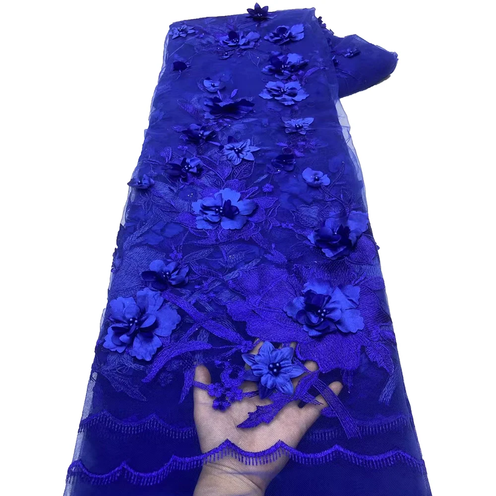 Французская Кружевная Ткань С Бисером Африканская Вышивка 3d Цветочный Дизайн