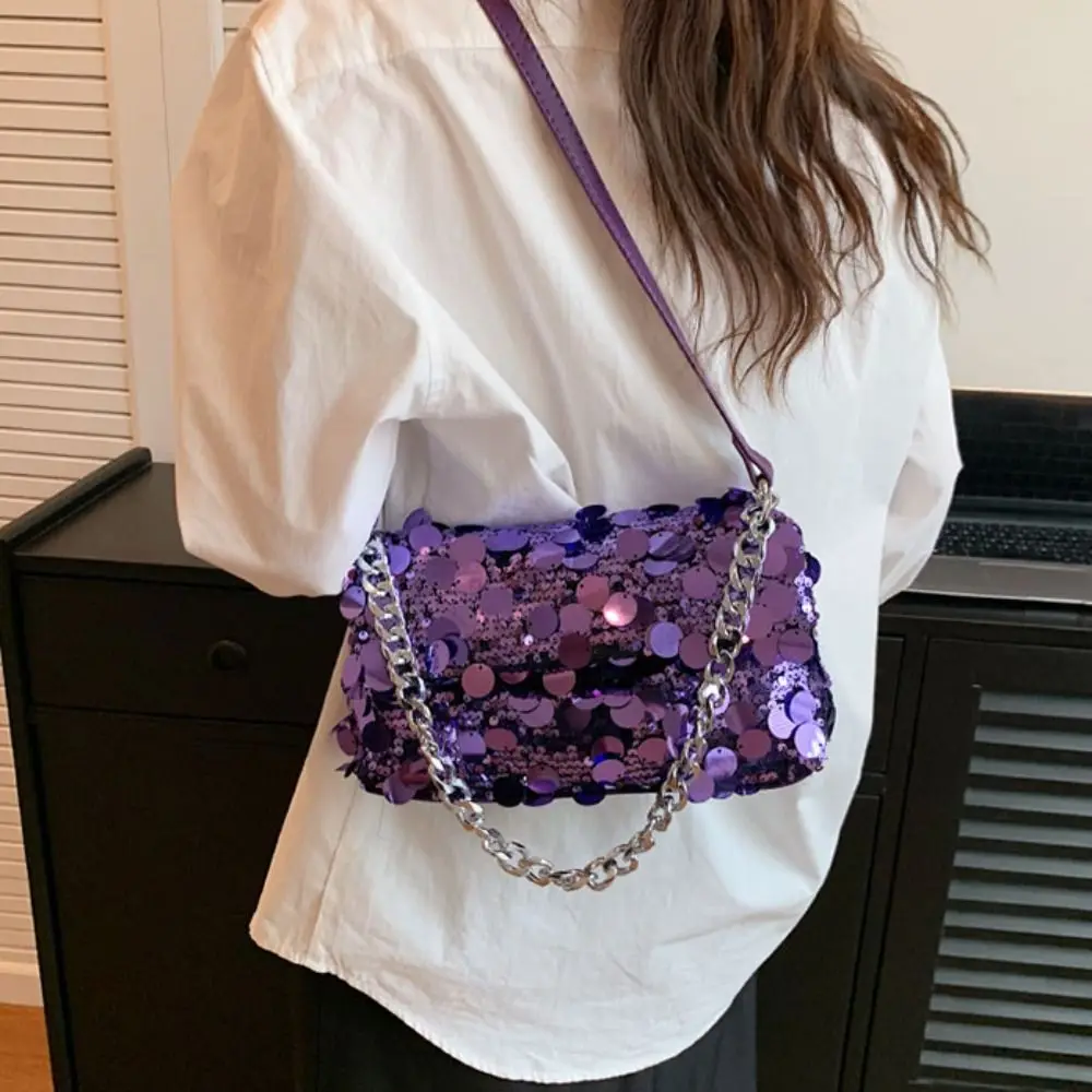 Повседневная блестящая вечерняя Банкетная сумка через плечо с цепью и кисточкой