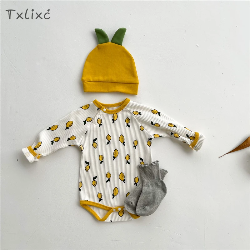 Txlixc-peleles con estampado de piña para bebés y niños, mono de manga larga acanalado, conjunto informal de primavera y otoño