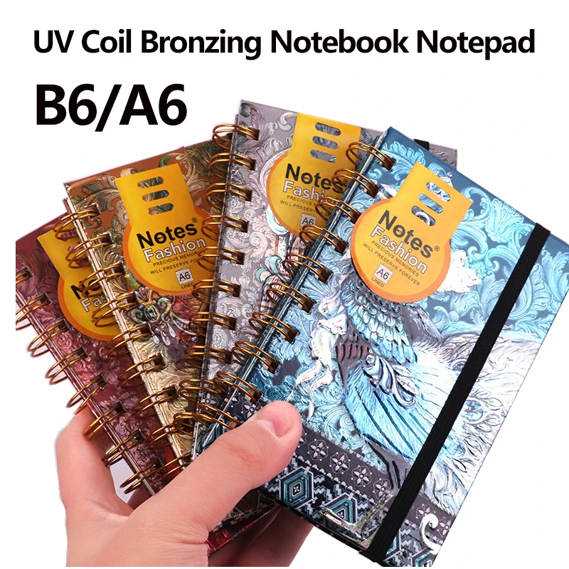 Retro Notebook B6/A6 Memo Pad Bronzing Embossed Notepad Straps Sketchbook Stationery Learning Kawaii Double Coil Agenda Planner