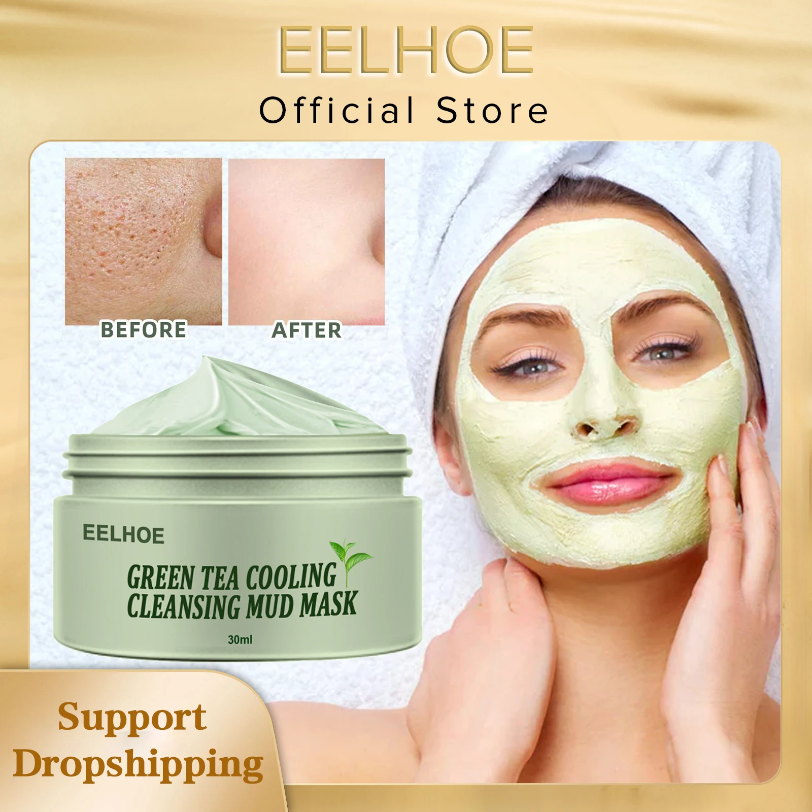 

EELHOE Face Mud Mask Green Tea Cooling Cleansing Mud Mask Deep Remove Blackheads Shrink Pores Firming Purifying Facial Skin Care