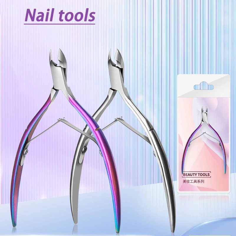 

New Nail Cuticle Nipper Scissors Stainless Steel Rainbow Tweezer Clipper Dead Skin Remover Scissor Plier Pusher Tool