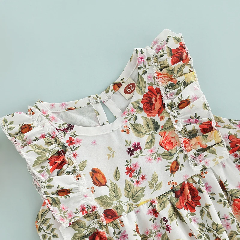 Летняя одежда для новорожденных девочек Летний комбинезон с цветочным принтом и