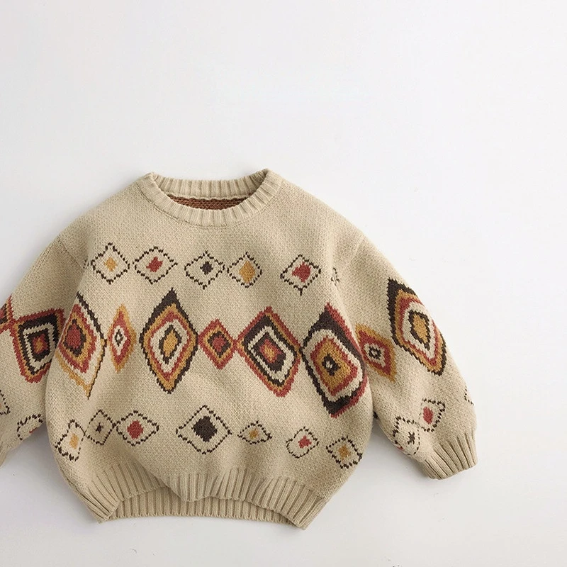 

1-6 Years Children Korean Style Sweater Kids Contrast Retro Knitted Pullover Sweater Children Loose Tops Clothes
