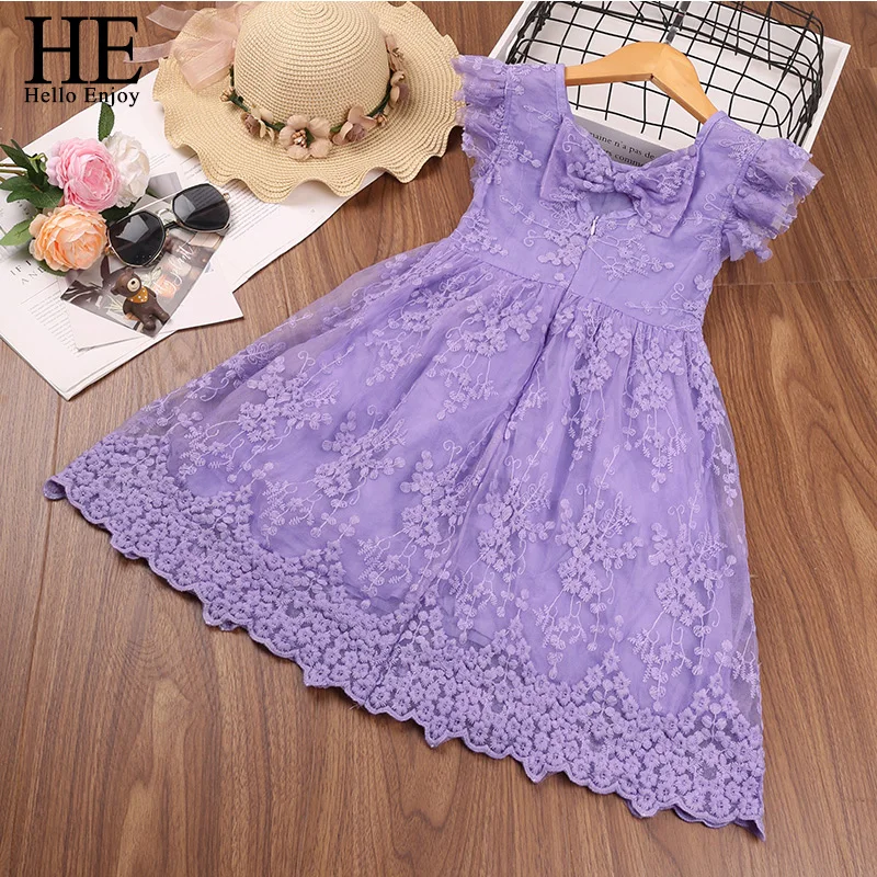 

HE Hello Enjoy Girls Dress Embroidery Princess Party Elegant Dress Casual Lace Flower Wedding Dress Kids Clothing 3-8 Years Old