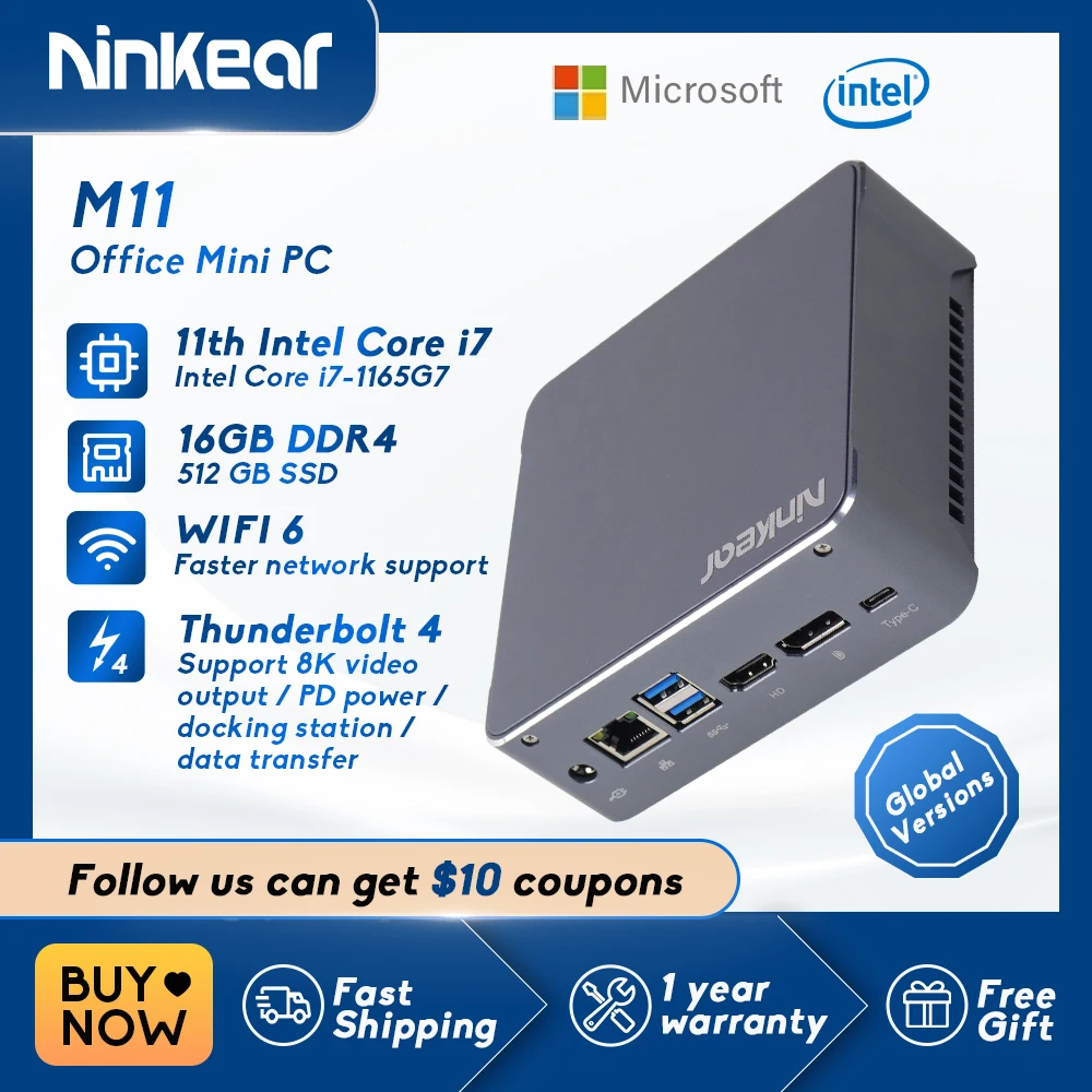 Ninkear M11 Mini PC Windows 11 Intel 11th I7-1165G7 16GB DDR4 512GB SSD WIFI 6.0 Desktop Gaming Computer computador