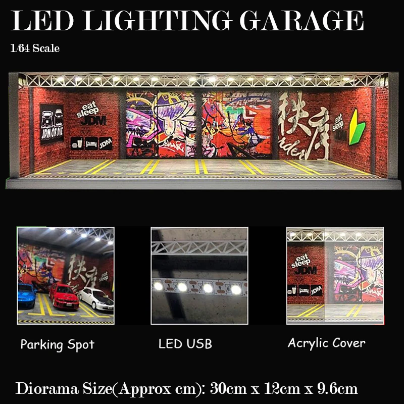 Diorama 1:64 Model Car LED Lighting Garage Parking Lot Display Case Scenery Collection (Garffiti/GTR/FAST) | Игрушки и хобби