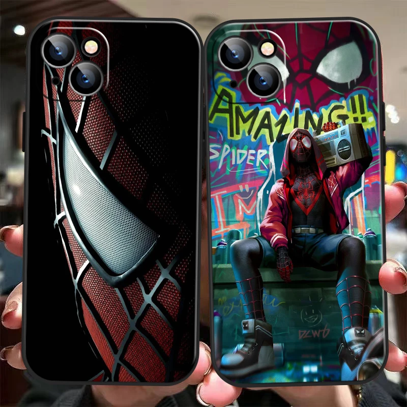 

Marvel Spiderman For iPhone 13 12 11 Pro Max 12 13 Mini X XR XS Max 6 6S 7 8 Plus Phone Case Black Liquid Silicon Funda