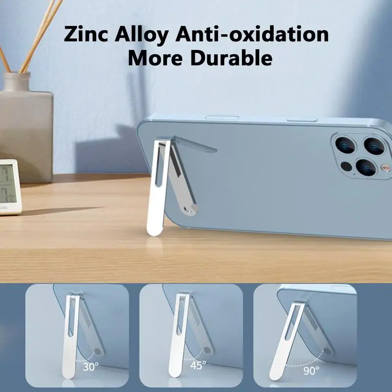 

Universal Mobile Phone Stand Cellphone Holder Zinc Alloy Adjustable Angle Back Sticked Socket Bracket Foldable Desktop Holder