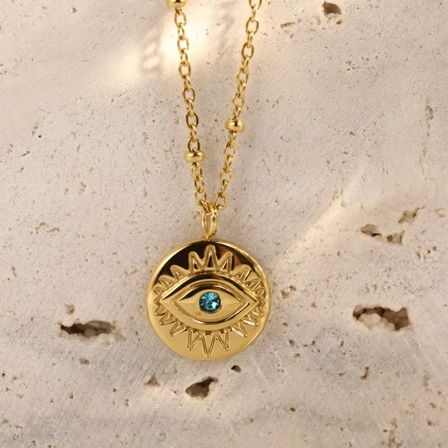 

Turkey Evil Eye Inlay Diamond Pendant Necklace for Women Men Ethnic Style Titanium Steel Necklace Amulet Fashion Party Jewelry