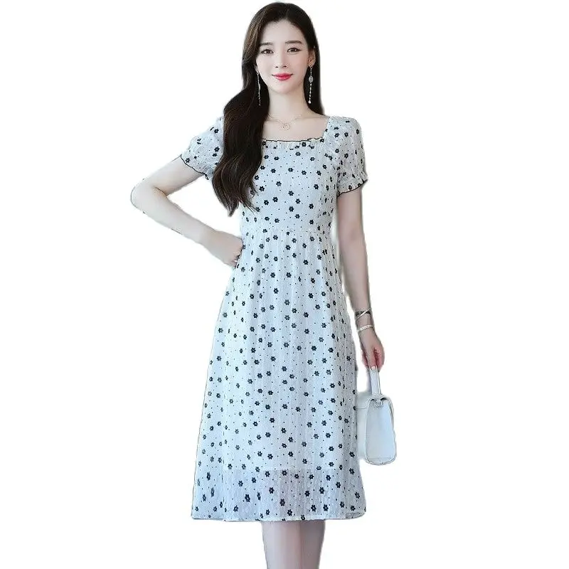 

Women's Summer Dress Dot Chic and Elegant Woman Dress Floral Tunics SEXI DRESS WOMAN 2XL Withwaistband Short Sleeve White Dress