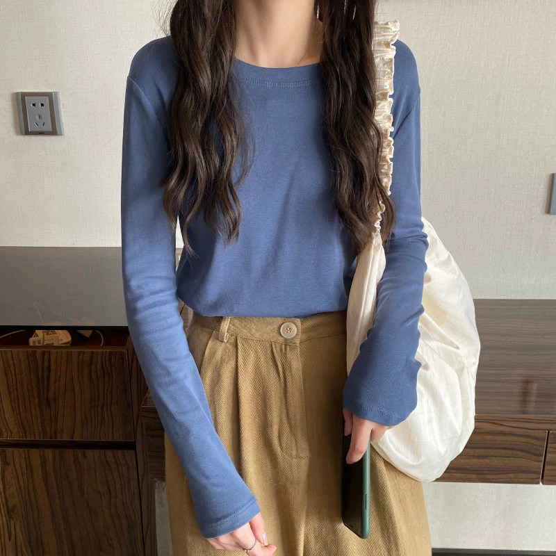 Осенне-зимние женские Базовые Футболки с длинным рукавом однотонные Женские