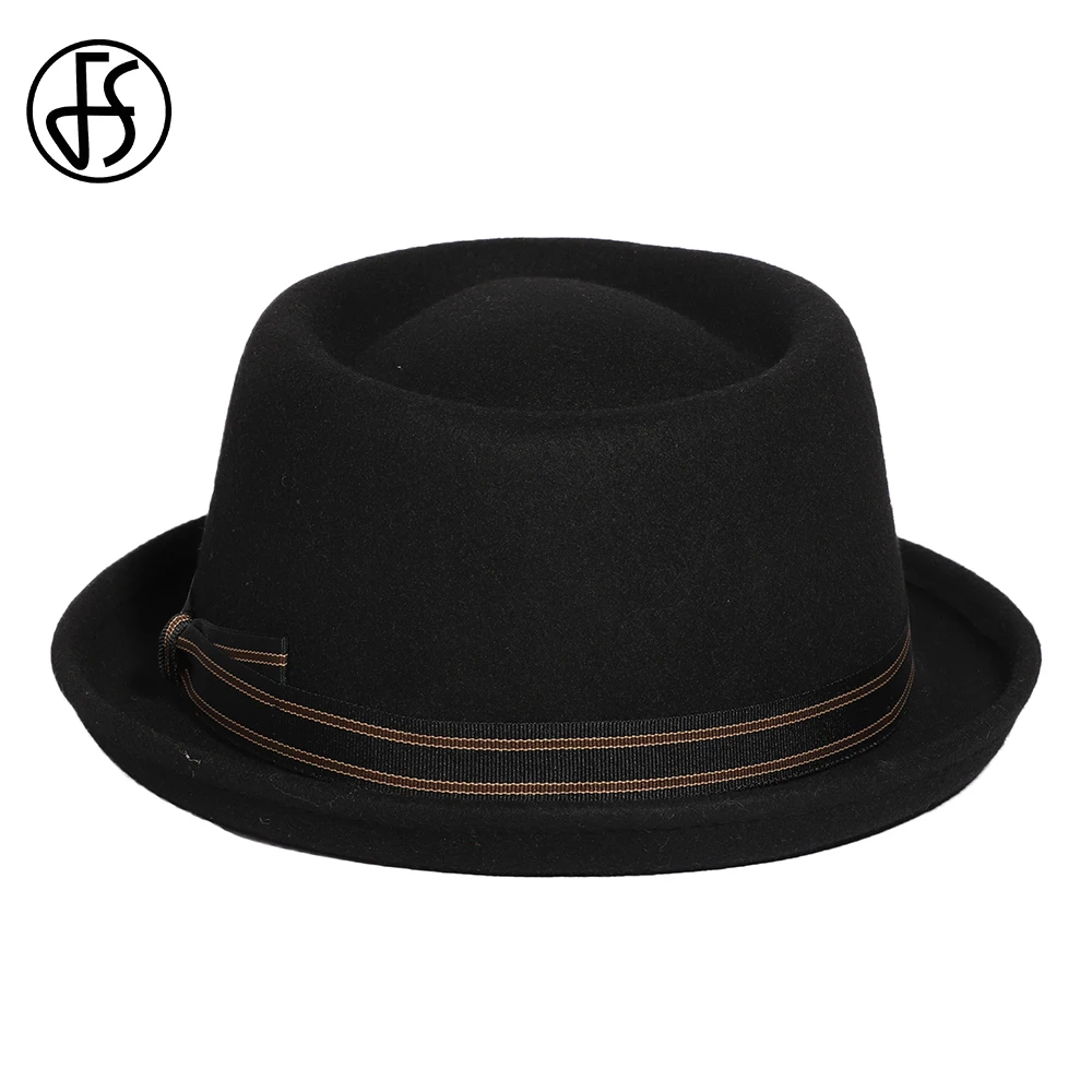 Мужская винтажная фетровая шляпа FS в стиле унисекс из шерсти с бантом черного