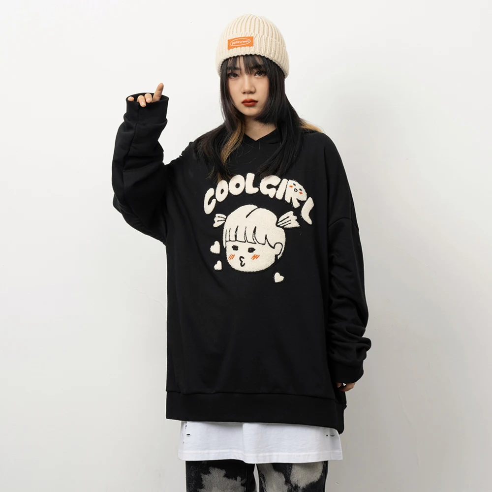 

Women Fashion Hoodie Sweatshirt Casual Streetwear Cool Girl Hip Hop Pullover Cotton Jogging Korean 2022 New Long Sleeve Tops