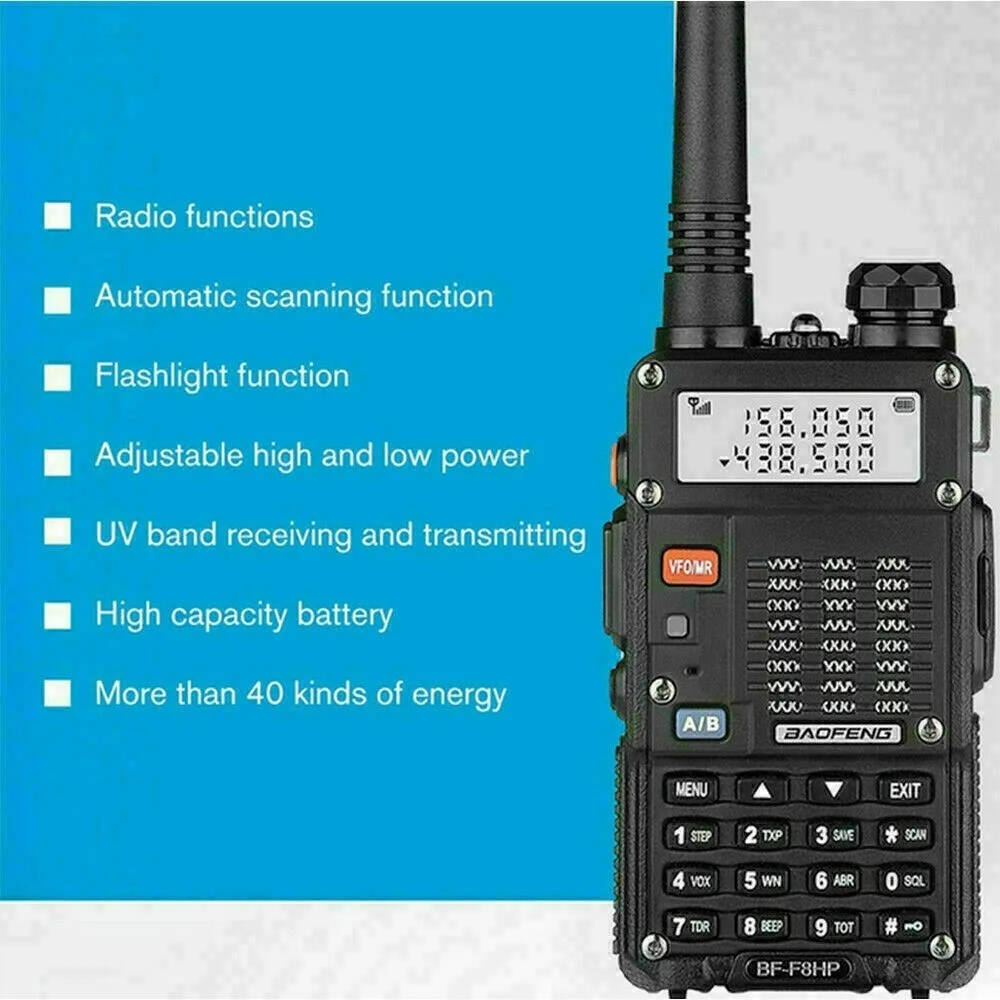 BAOFENG BF-F8HP 8W TRI-POWER TWO WAY HAM RADIO WALKIE TALKIE WITH ACCESSORIES
