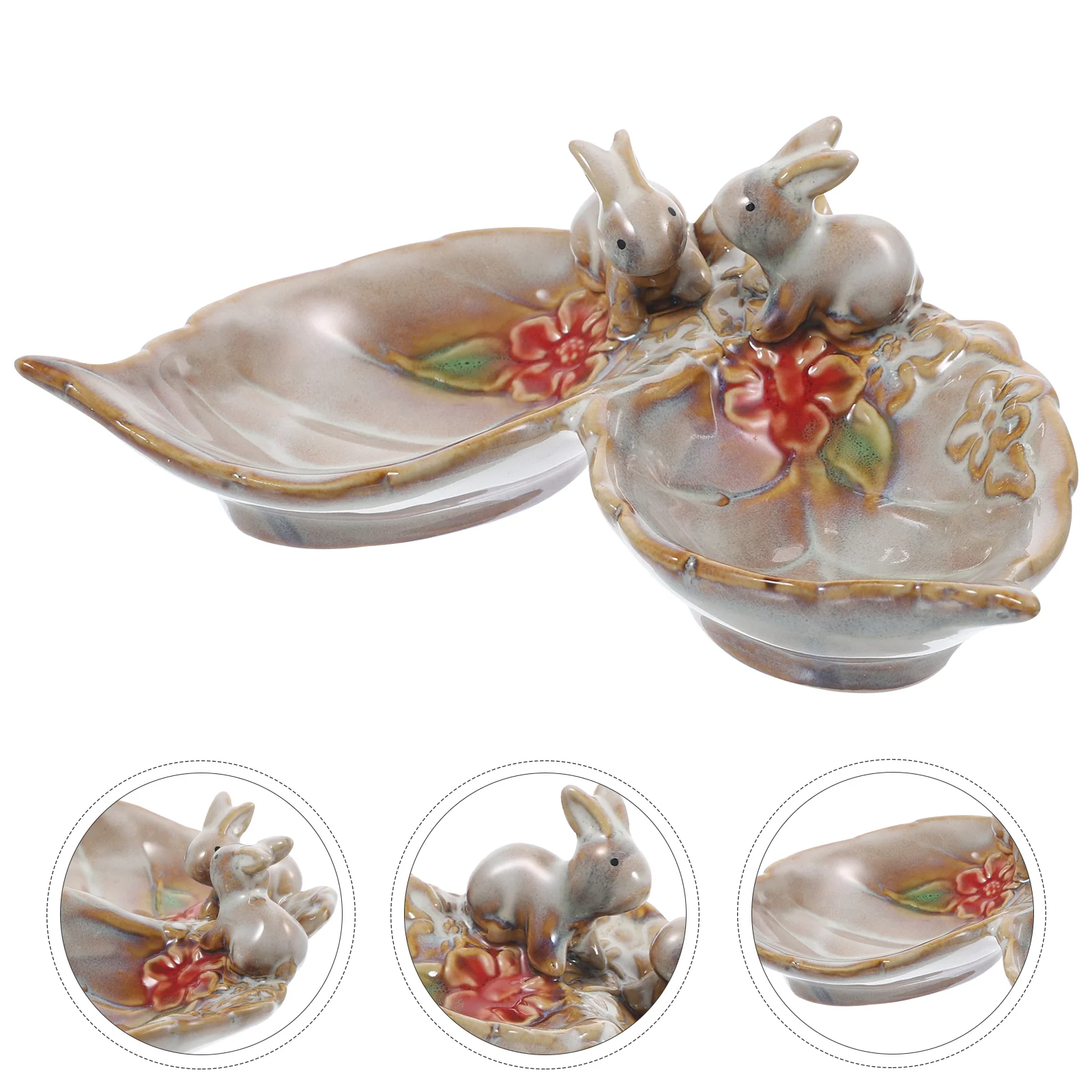 

Candy Bunny Tray Decor Jewelry Storage Household Desktop Ornament Holder Plate Decoration Ceramic