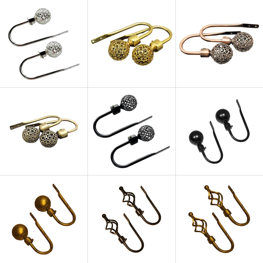 

2 Pieces Curtain Tieback U-shaped Stylish Solid Color Anti-rust Study Living Room Drape Sunshade Hook Accessories