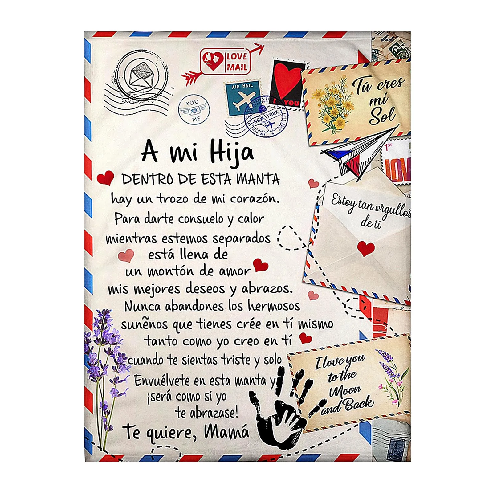 

To My Daughter Message Letter Quilt Blanket Spanish Languages Print Flannel Blanket Home Textiles Bed Sofa Express Love Blanket