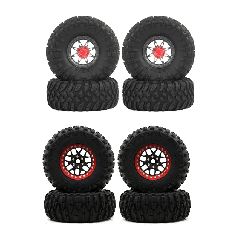 

2 Set Metal Wheel Rim Rubber Tires Set RC Car Part, Black & Red