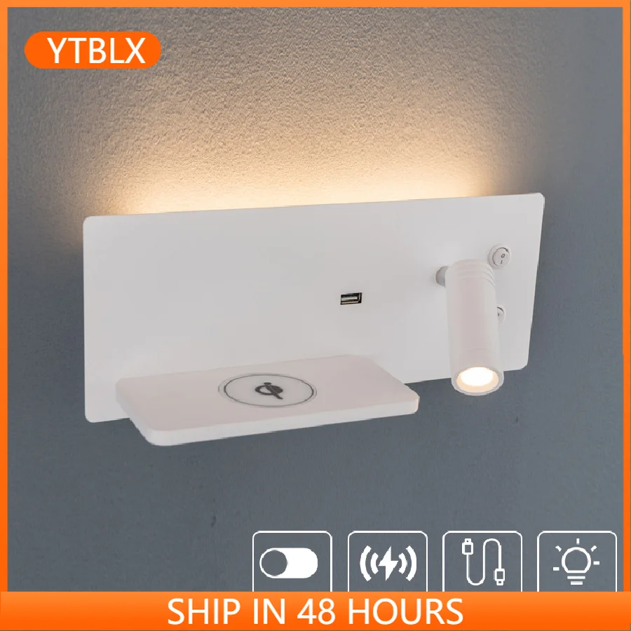 

Многофункциональный светодиодный светильник ZEROUNO для чтения, настенный переключатель с беспроводной зарядкой через USB для телефона, прикроватное бра для спальни, отеля