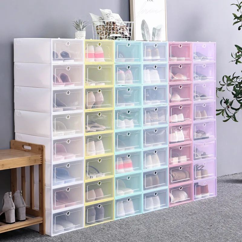 

3pcs/Set Shoe Box Set Foldable Storage Thickened Plastic Shoebox Closet Fold Organizer Transparent Shoe Stackable Box
