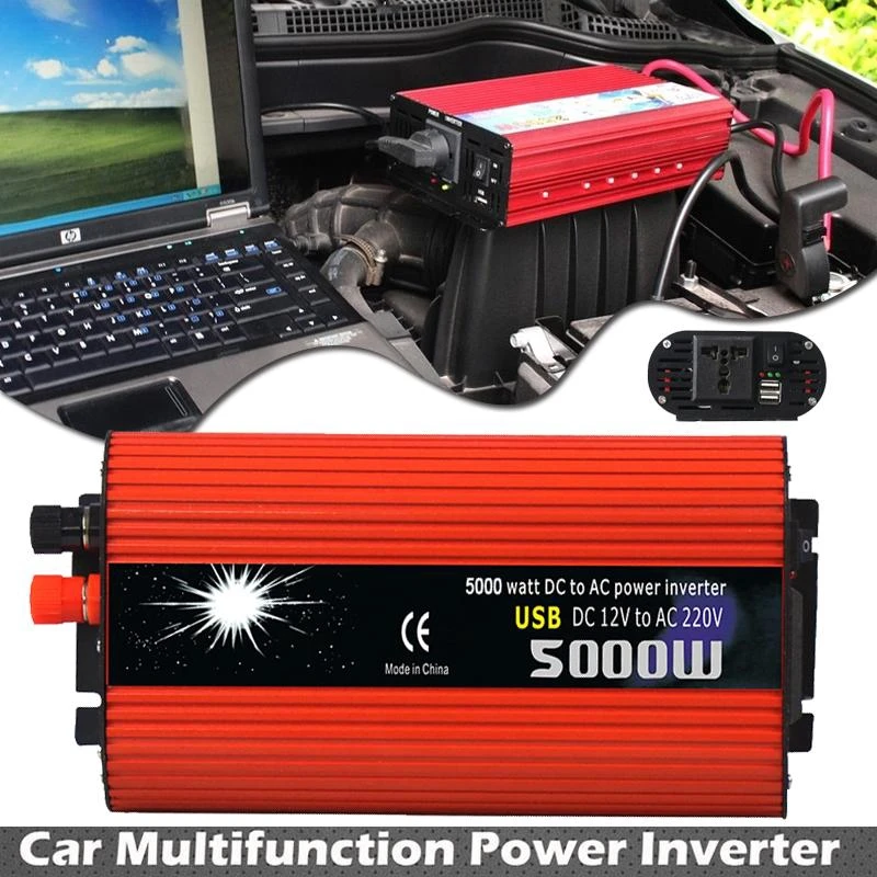 5000W DC 12V To AC 220V Car Power Inverter Converter Aluminium Alloy Overload Protection Dual USB Pure Sine Wave