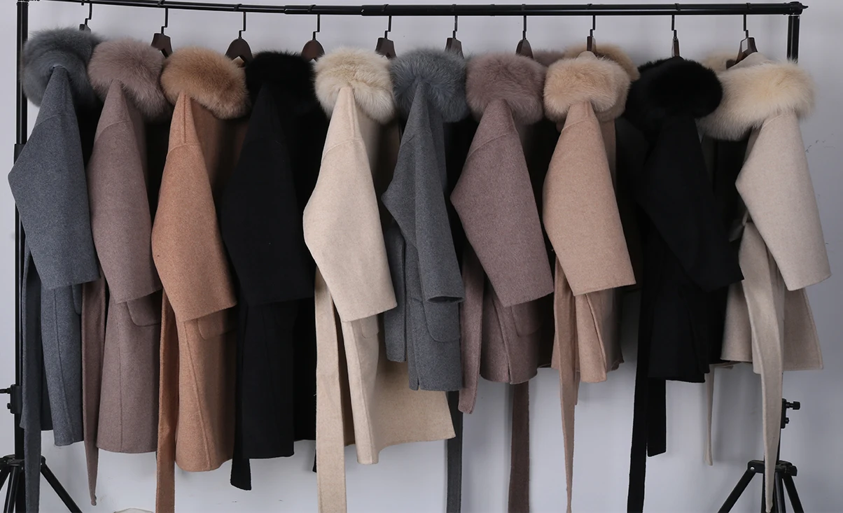 2022 Real Fur Coat Winter Jacket Women Loose Natural Fox Fur Collar Cashmere Wool Blends Outerwear Streetwear Oversize enlarge