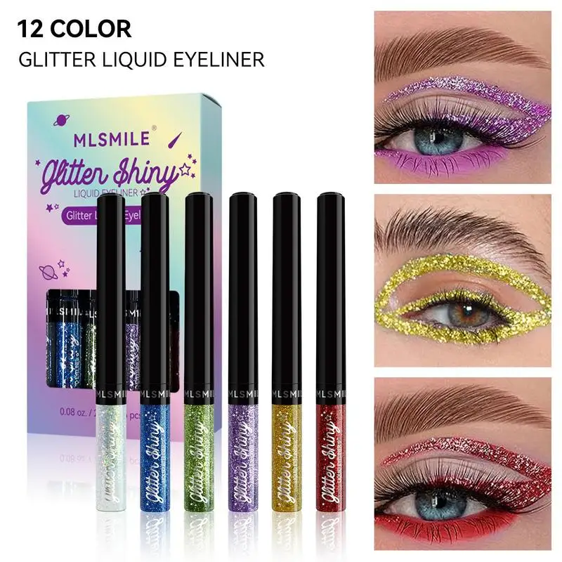 

Glitter Liquid Eyeliner 6 Color Liquid Glitter Eyeliner Set Liquid Eyeshadow Shimmer & Shiny Liquid Glitter Highlighter Eyeliner