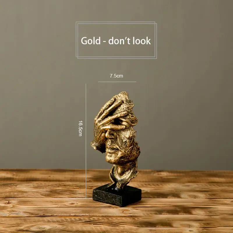 

Статуя тишина-это золото, статуя человеческого лица, абстрактная скульптура, скандинавский креативный декор, ретро украшения для дома и офиса, Декор