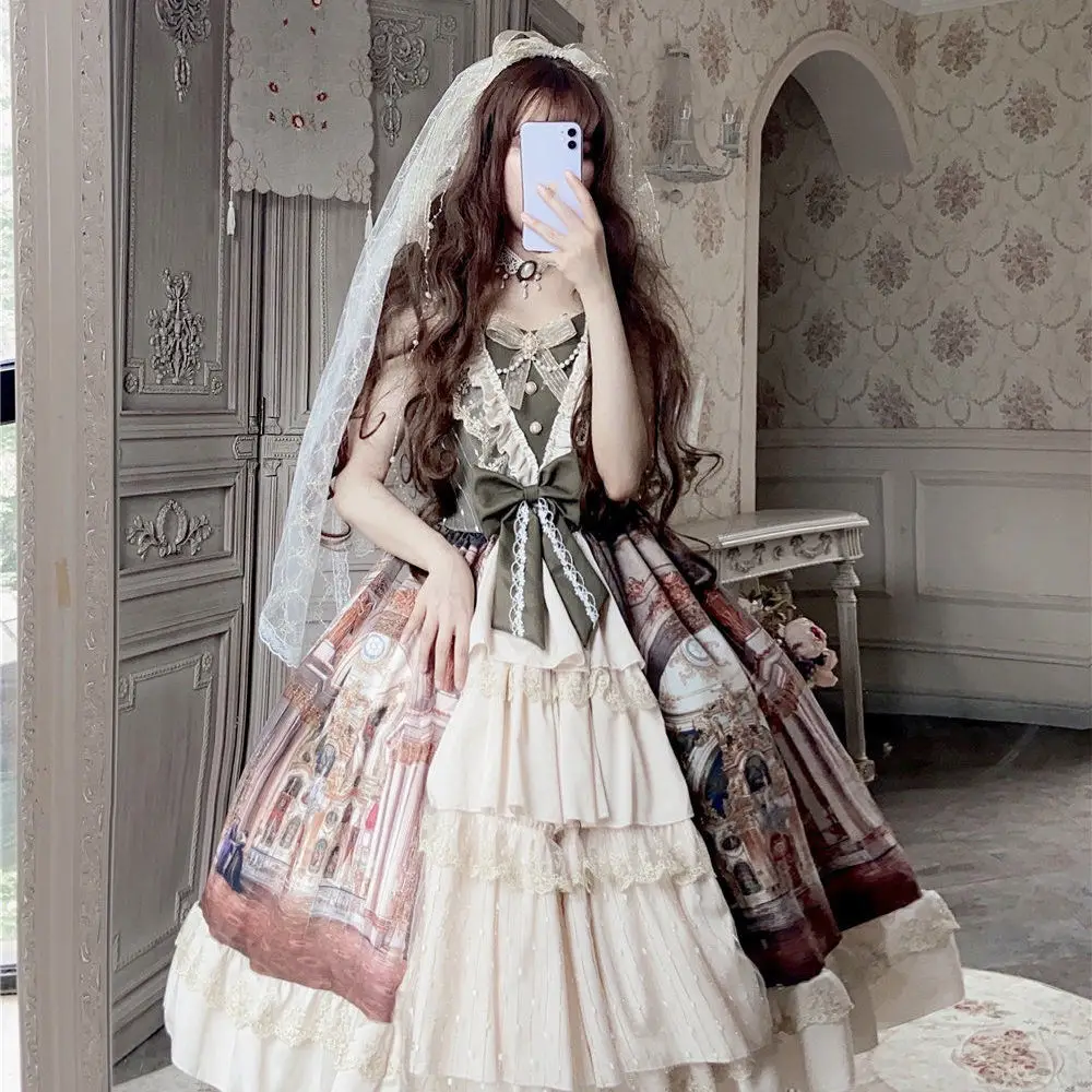 

Lolita Jsk Suspender Dress Elegant Princess Palace Oil Gorgeous Dress Painting Cla Ruffle Court Style JSK Tea Paty Dress